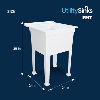 Utility Sink Heavy Duty Freestanding Utility Tub Sink, 24 x 24 Inches, White
