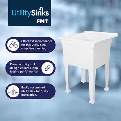 Utility Sink Heavy Duty Freestanding Utility Tub Sink, 24 x 24 Inches, White