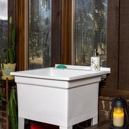 Utility Sink Heavy Duty Freestanding Utility Tub Sink, 24 x 24 Inches, White