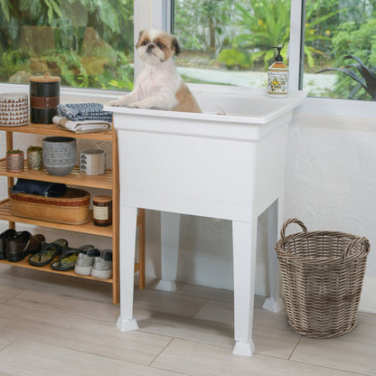 Utility Sink Heavy Duty Freestanding Utility Tub Sink, 24 x 24 Inches, White