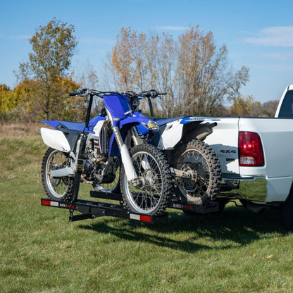 Black Widow Pro Double Dirt Bike Carrier with Ramp for 2" Hitch, 600 lb Capacity - Find Fresh Goods