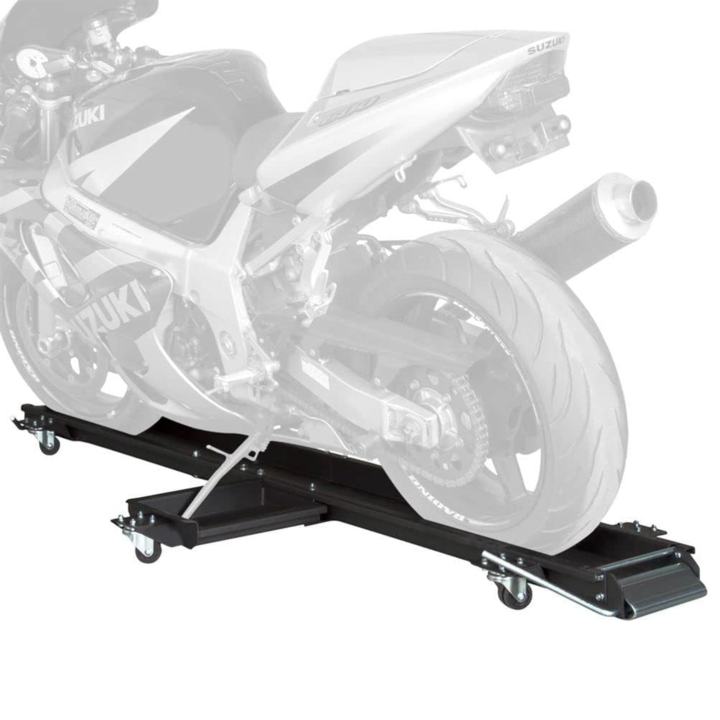 Black Widow Motorcycle Dolly with Front and Rear Gates for Loading and Unloading - Find Fresh Goods