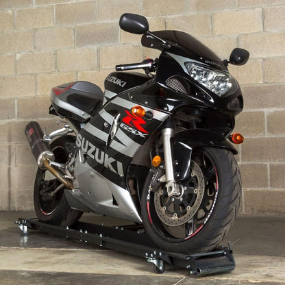 Black Widow Motorcycle Dolly with Front and Rear Gates for Loading and Unloading - Find Fresh Goods