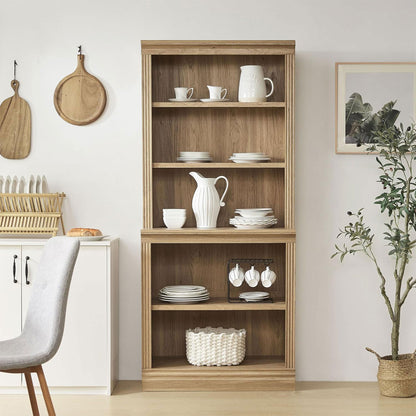 VAUXHILL & CO. Halston Multi-Depth Bookcase, Adjustable Shelving Unit, Oak