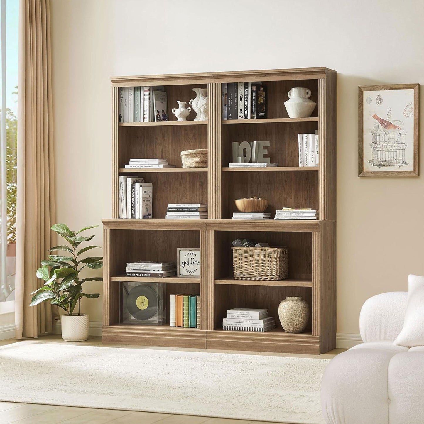 VAUXHILL & CO. Halston Multi-Depth Bookcase, Adjustable Shelving Unit, Oak