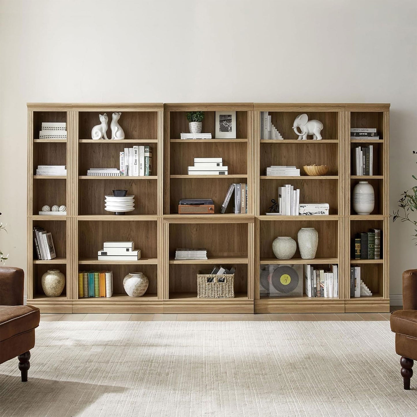 VAUXHILL & CO. Halston Multi-Depth Bookcase, Adjustable Shelving Unit, Oak