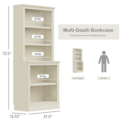 VAUXHILL & CO. Halston Multi-Depth Bookcase, Adjustable Shelving Unit, Cream