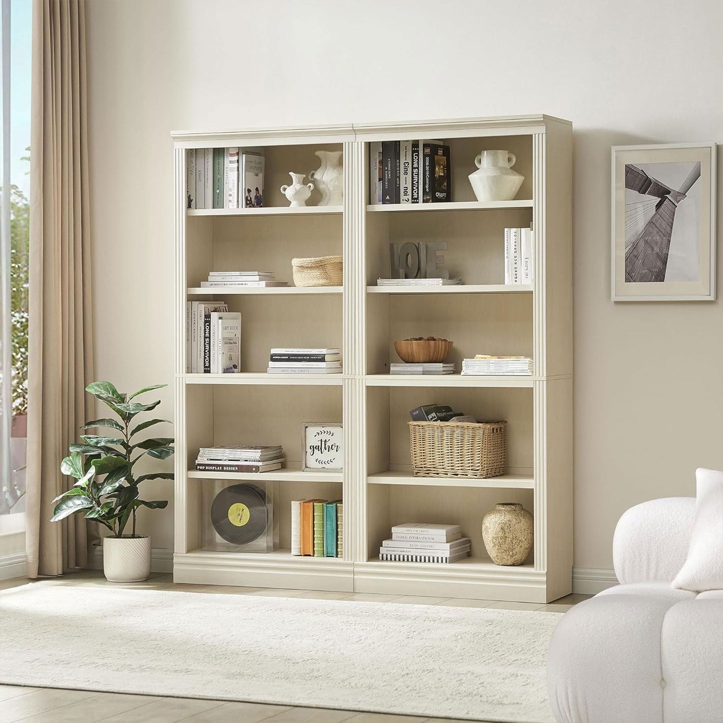 VAUXHILL & CO. Halston Standard Bookcase, Adjustable Shelving Unit, Cream