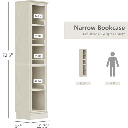 VAUXHILL & CO. Halston Narrow Bookcase, Adjustable Storage Shelving Unit, Cream