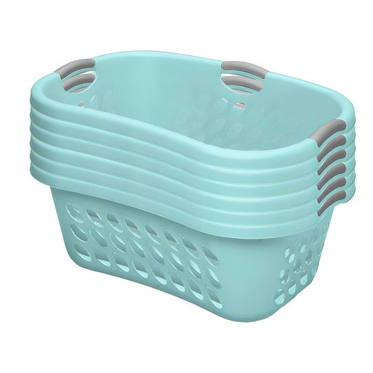 Sterilite 6 Pack Plastic Laundry Basket Ultra HipHold 1.25 Bu Contour Rim, Mint