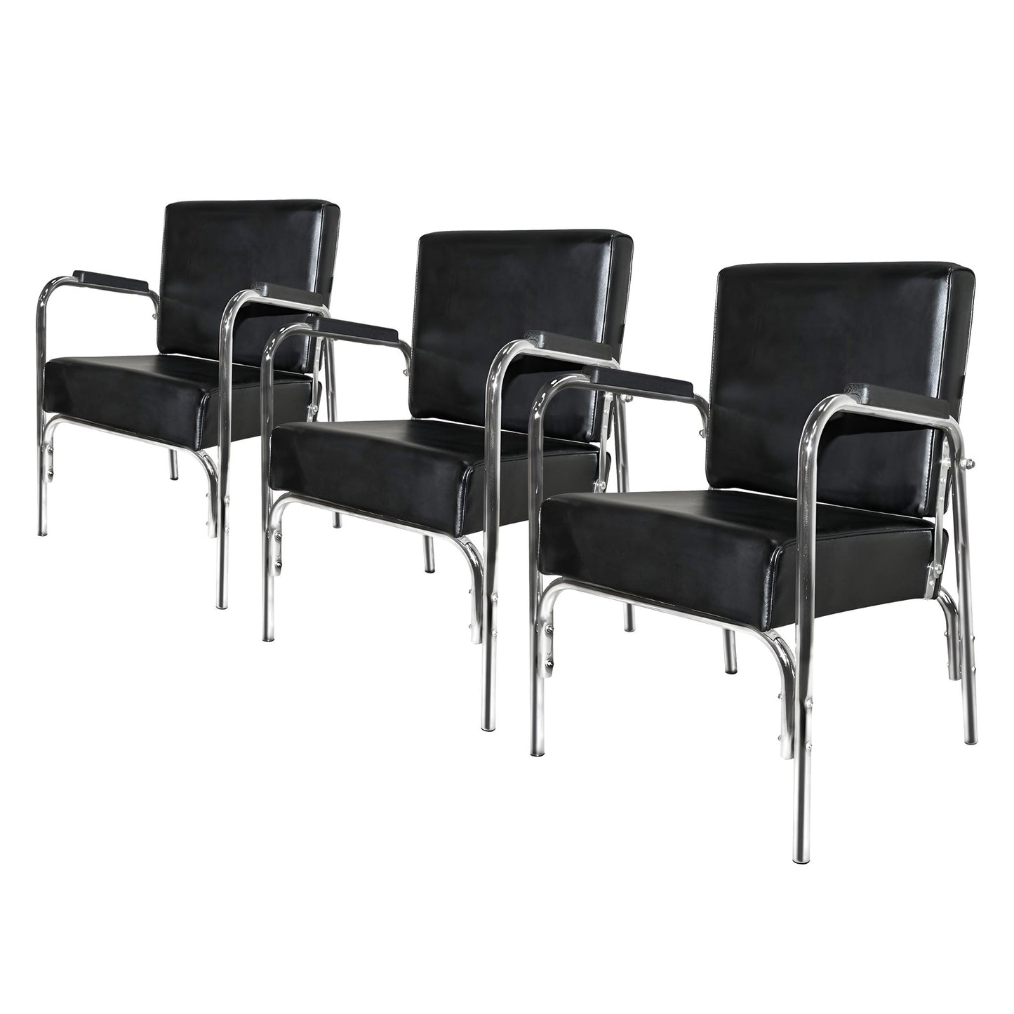 PureSana 3 Pack Chromium Ella Professional Auto Reclining Shampoo Chair, Black