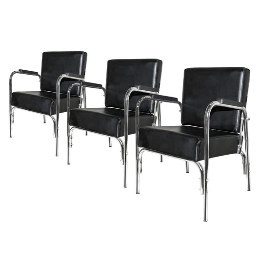 PureSana 3 Pack Chromium Ella Professional Auto Reclining Shampoo Chair, Black