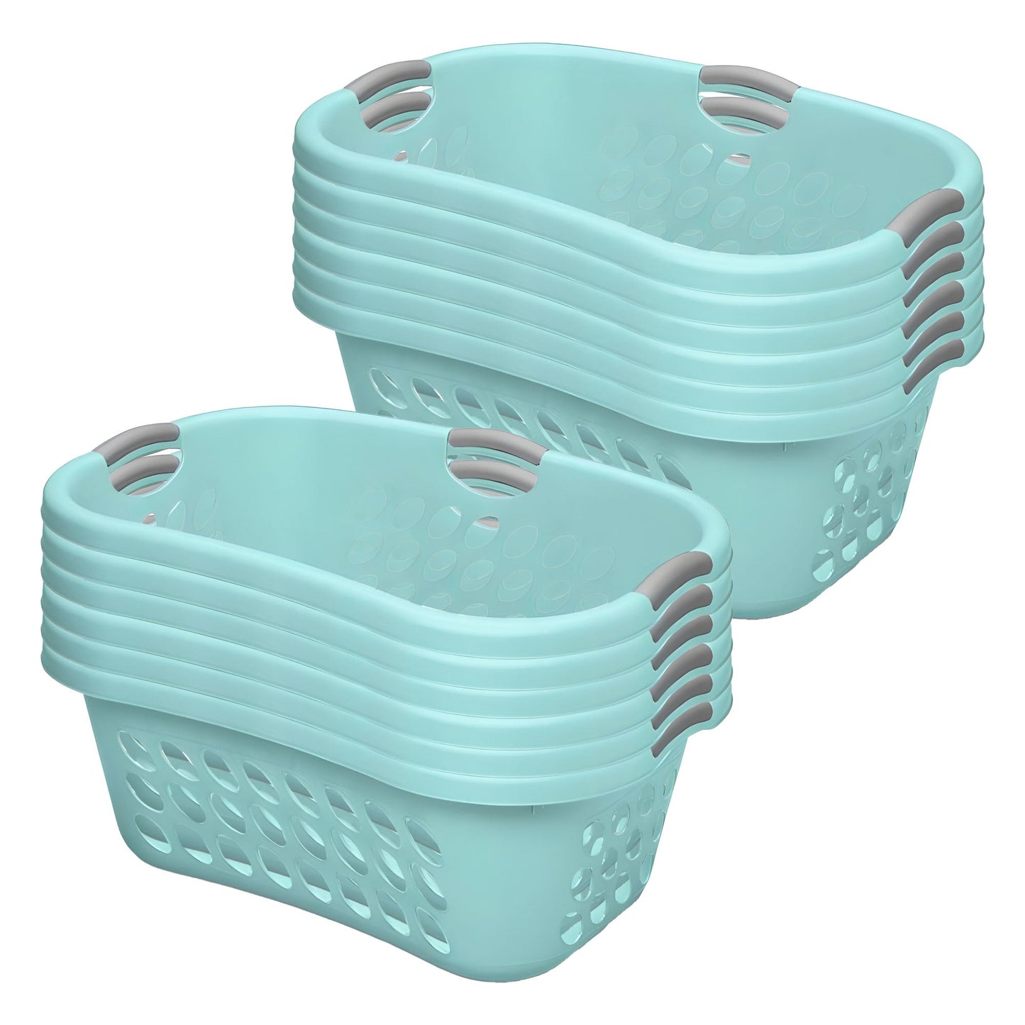 Sterilite 12 Pack Plastic Laundry Basket Ultra HipHold 1.25 Bu Contour Rim, Mint