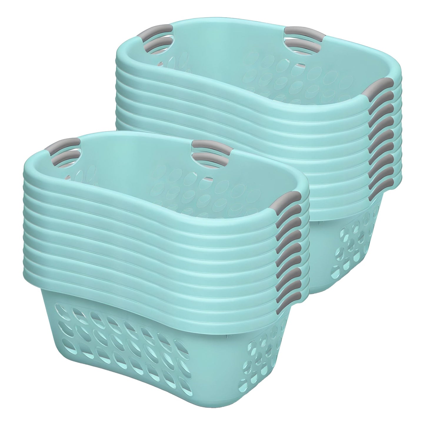 Sterilite 18 Pack Plastic Laundry Basket Ultra HipHold 1.25 Bu Contour Rim, Mint