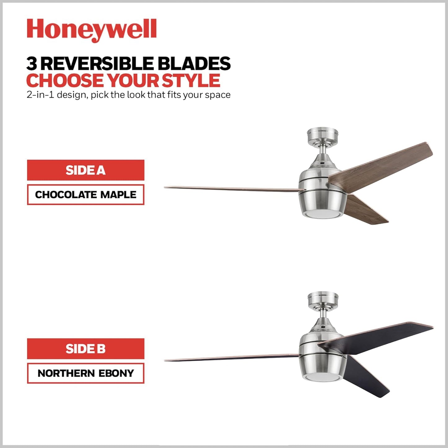 Honeywell Eamon Ceiling Fan, Quiet Motor and Remote Control, 52", Brushed Nickel