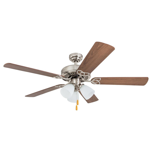 Portage Bay 52" Stannor Ceiling Fan Indoor Light Kit w/ 3 Bulbs, Brushed Nickel
