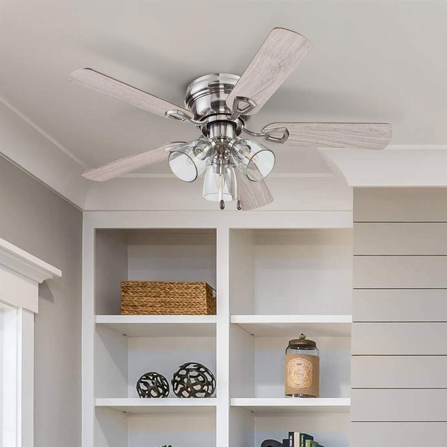 Portage Bay Renton Ceiling Fan, Quiet Reversible Motor, 42 Inch, Brushed Nickel