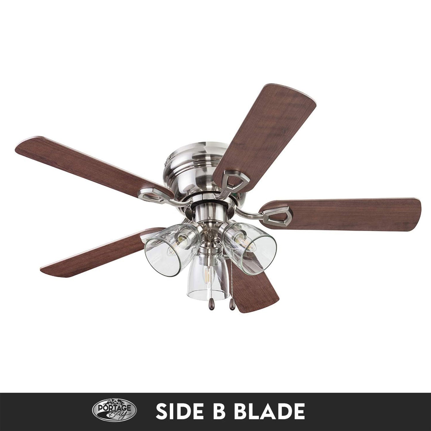 Portage Bay Renton Ceiling Fan, Quiet Reversible Motor, 42 Inch, Brushed Nickel