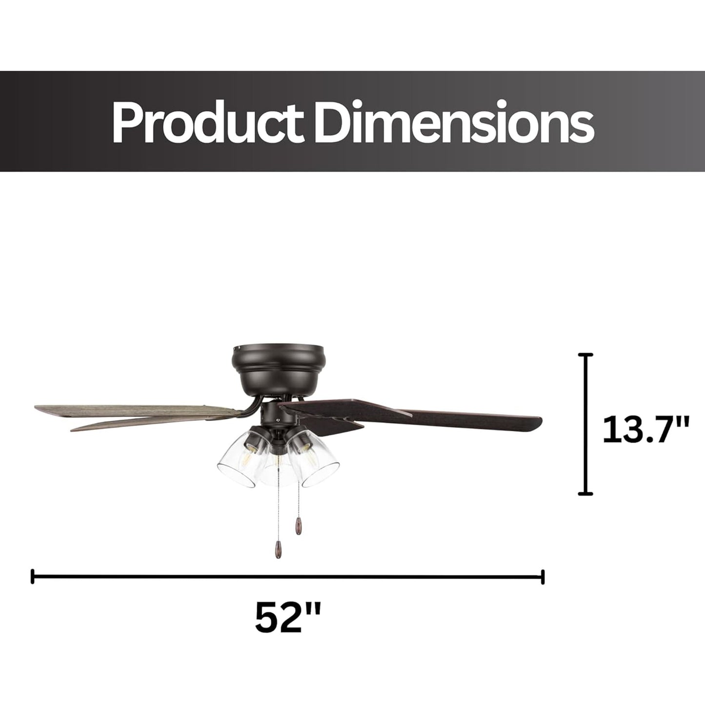 Portage Bay Renton Ceiling Fan with Quiet, Reversible Motor, 52 Inch, Bronze
