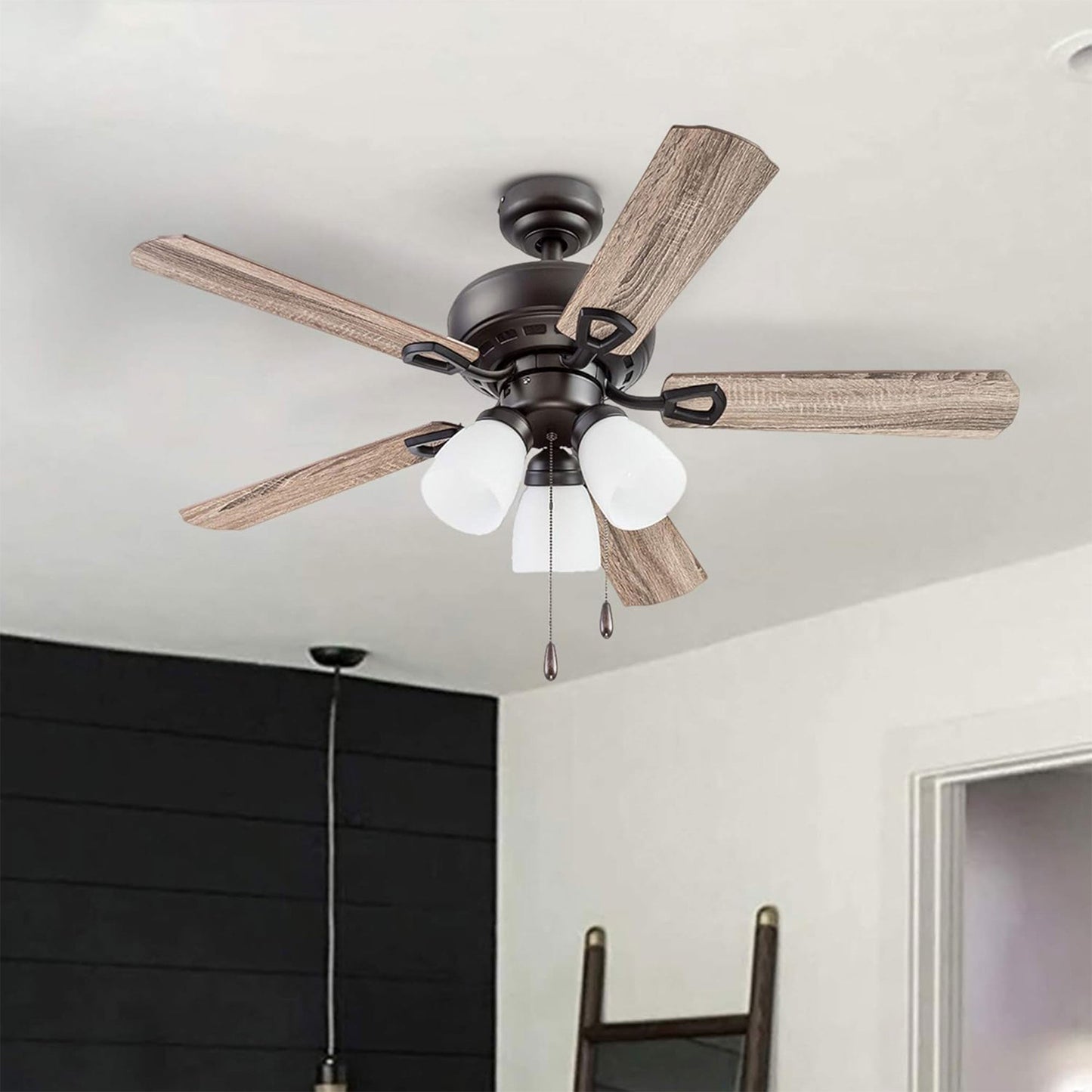 Portage Bay Miller Park Ceiling Fan w/ 5 Reversible Blades & Motor, 44", Bronze