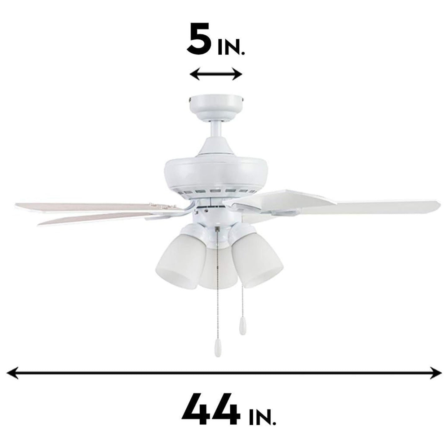 Portage Bay Miller Park Ceiling Fan w/ 5 Reversible Blades & Motor, 44", White