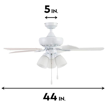 Portage Bay Miller Park Ceiling Fan w/ 5 Reversible Blades & Motor, 44", White