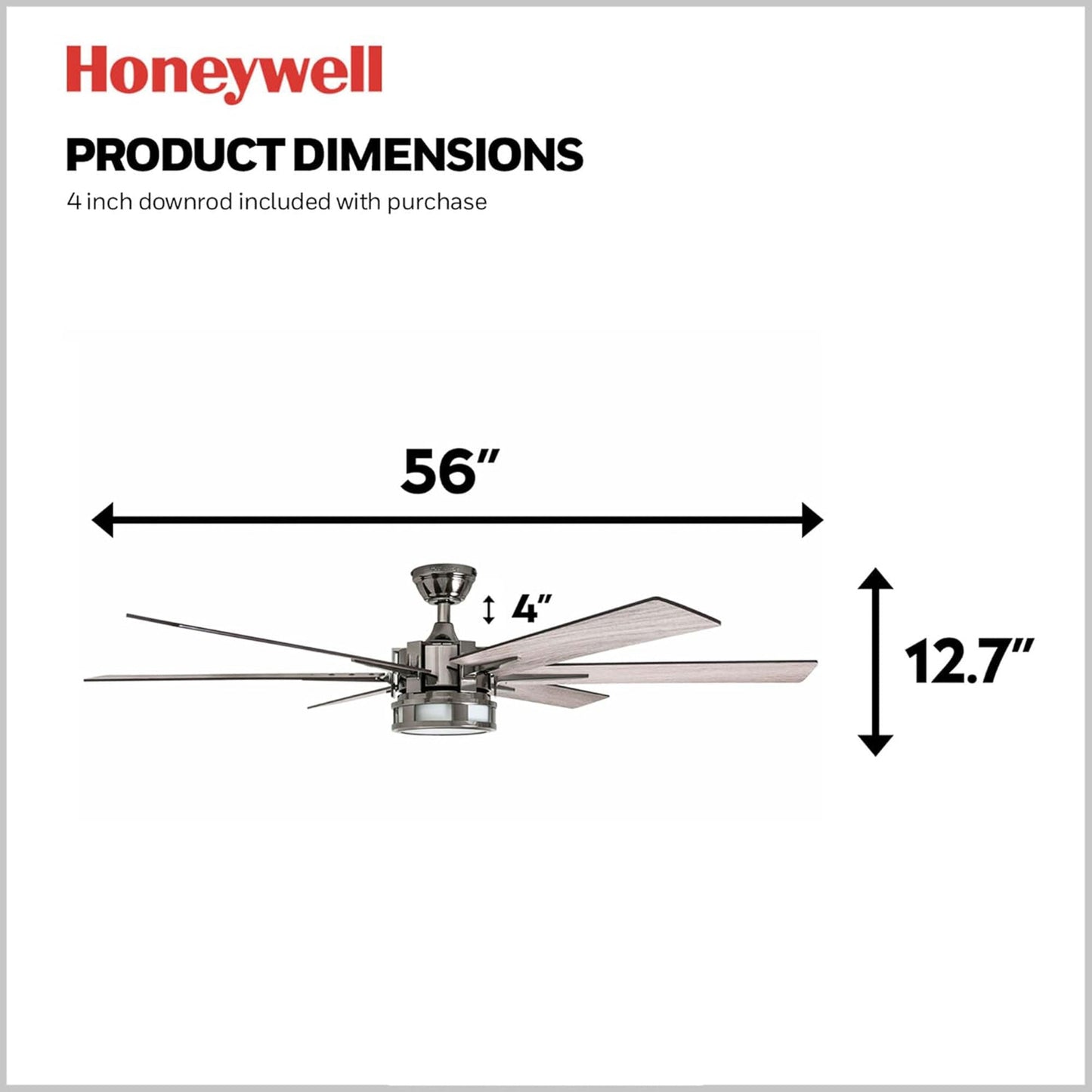Honeywell Kaliza Ceiling Fan, Quiet Motor and Remote Control, 56", Matte Nickel