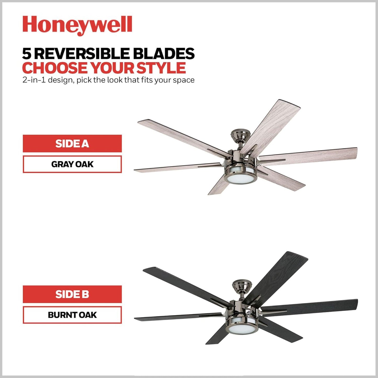Honeywell Kaliza Ceiling Fan, Quiet Motor and Remote Control, 56", Matte Nickel