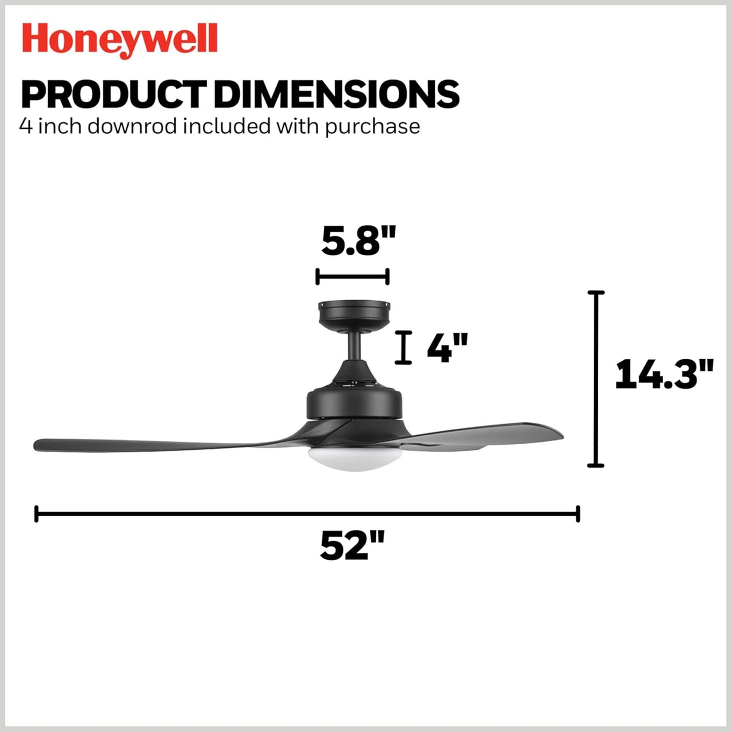 Honeywell Lynton 52" Ceiling Fan w/ Remote, & Reversible Blades, Matte Black