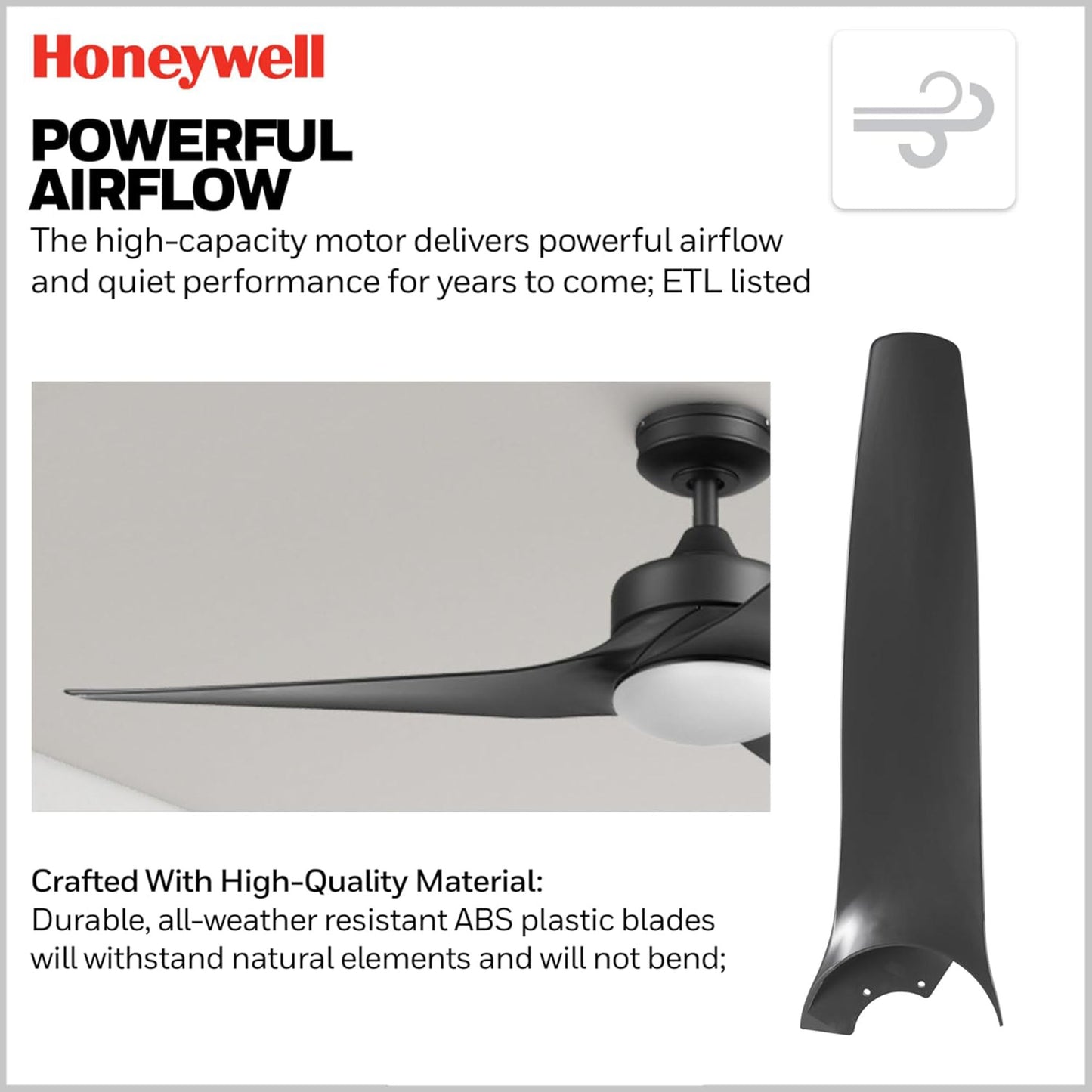 Honeywell Lynton 52" Ceiling Fan w/ Remote, & Reversible Blades, Matte Black