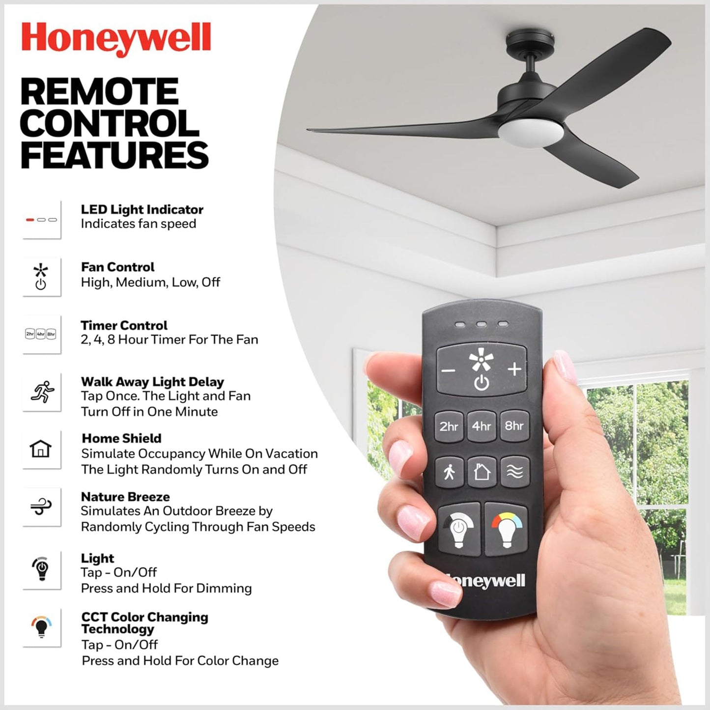 Honeywell Lynton 52" Ceiling Fan w/ Remote, & Reversible Blades, Matte Black