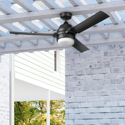 Honeywell Port Isle Modern Outdoor Ceiling Fan, Light and Remote Control, Black