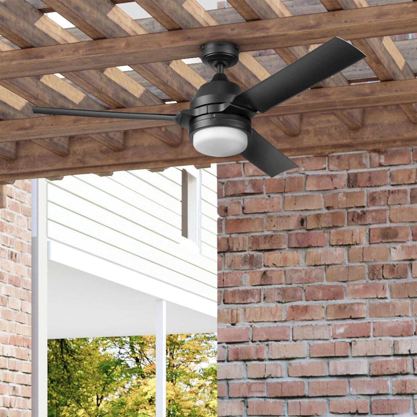 Honeywell Port Isle Modern Outdoor Ceiling Fan, Light and Remote Control, Black