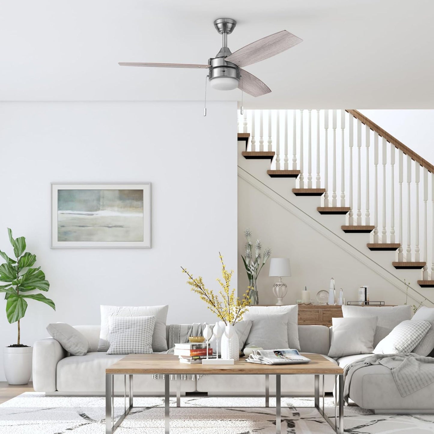 Honeywell Berryhill Ceiling Fan, Quiet Motor and Pull Chain, 48", Brushed Nickel