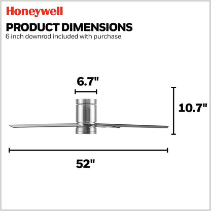 Honeywell Graceshire 52” Ceiling Fan with LED Light and Remote, Brushed Nickel