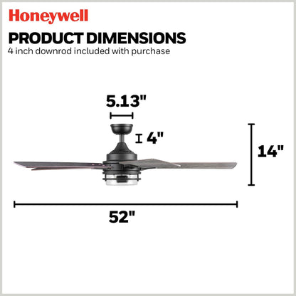 Honeywell Myers Park 52" Ceiling Fan w/ Remote, & Reversible Blades, Matte Black