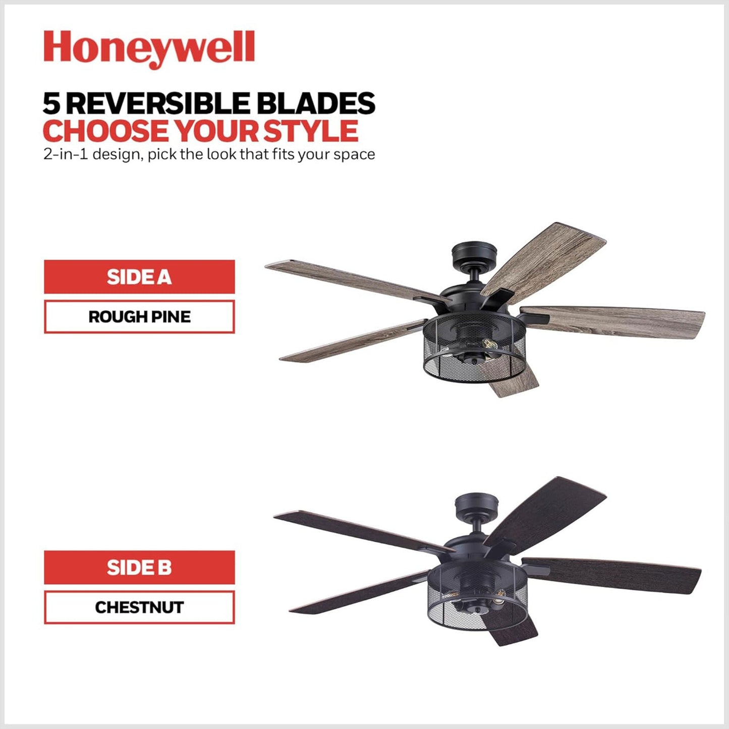 Honeywell Carnegie Ceiling Fan, Quiet Motor and Remote Control, 52", Matte Black