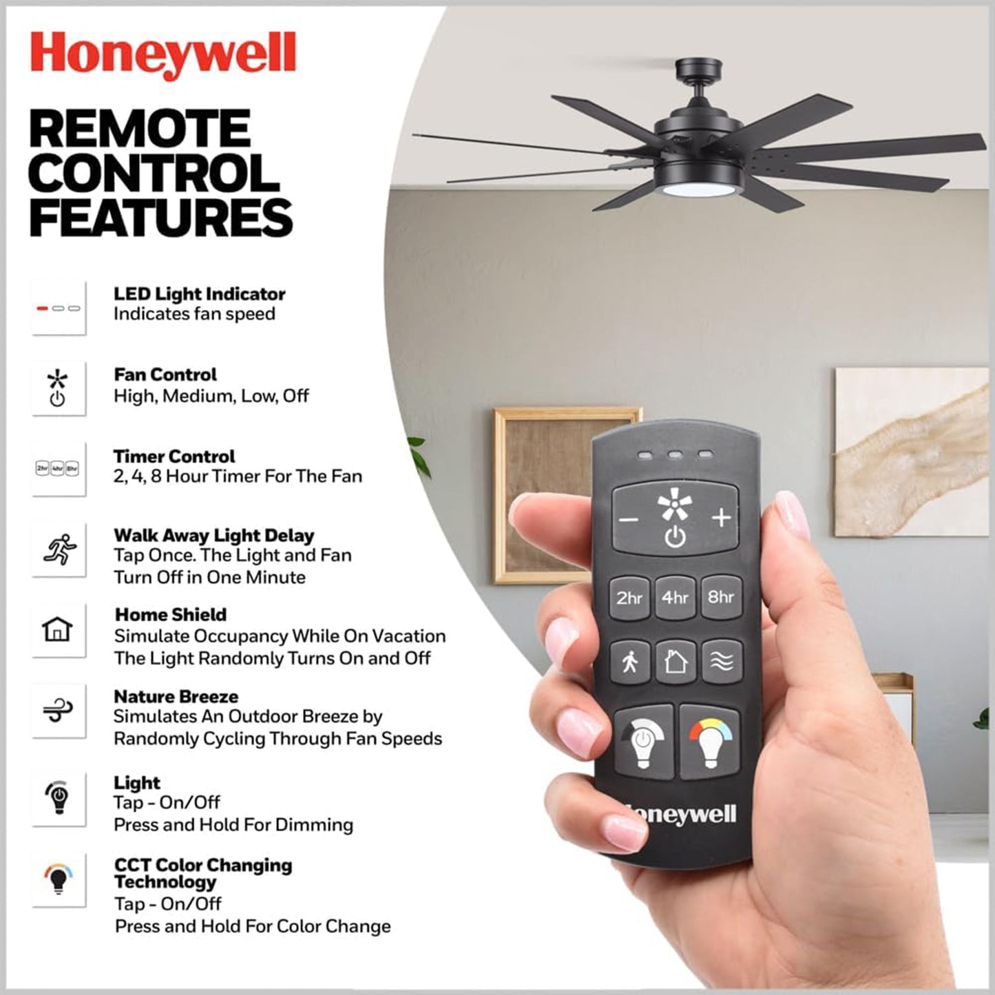 Honeywell Xerxes 62" Ceiling Fan w/ Remote Control, & Reversible Blades, Black