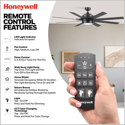 Honeywell Xerxes 62" Ceiling Fan w/ Remote Control, & Reversible Blades, Black