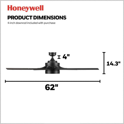Honeywell Xerxes 62" Ceiling Fan w/ Remote Control, & Reversible Blades, Black