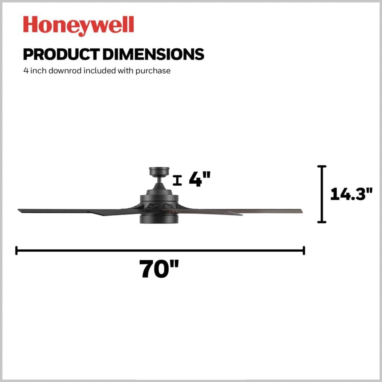 Honeywell Xerxes 70" Ceiling Fan w/ Remote Control, & Reversible Blades, Black