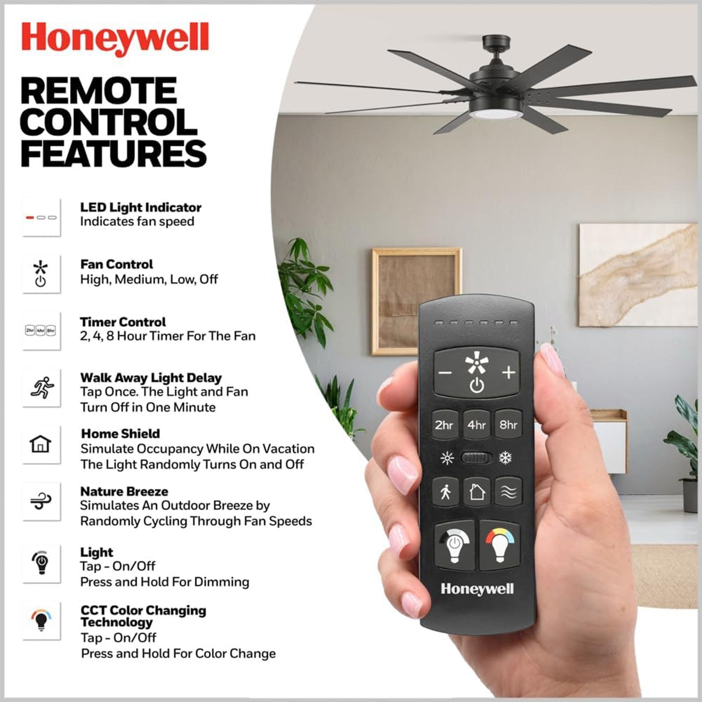 Honeywell Xerxes 70" Ceiling Fan w/ Remote Control, & Reversible Blades, Black