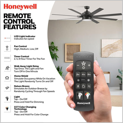 Honeywell Xerxes 70" Ceiling Fan w/ Remote Control, & Reversible Blades, Black