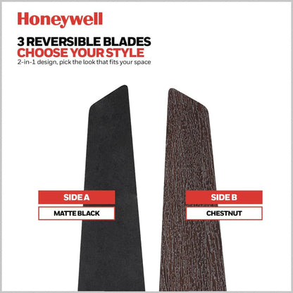 Honeywell 52" Indoor Ceiling Fan Light, Remote, 3 Blade, Dual Mount, Matte Black