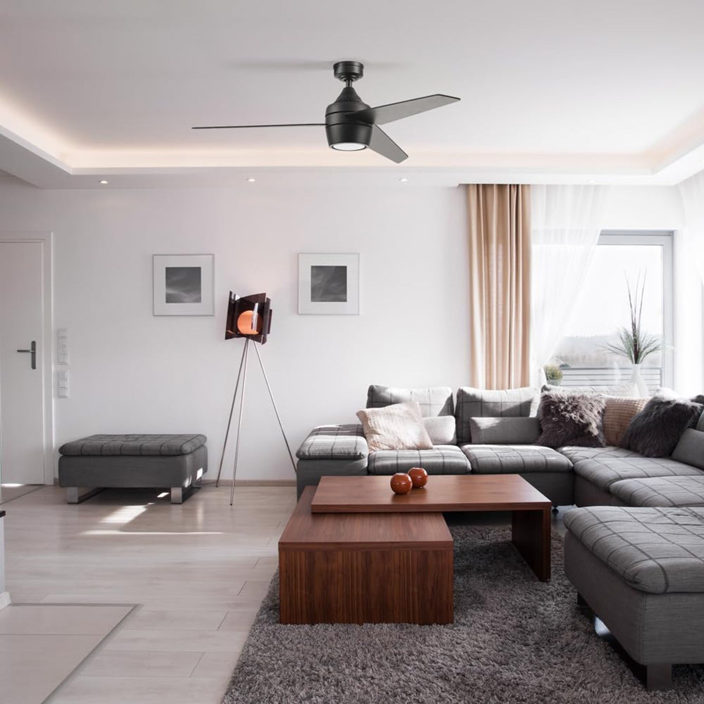 Honeywell 52" Indoor Ceiling Fan Light, Remote, 3 Blade, Dual Mount, Matte Black