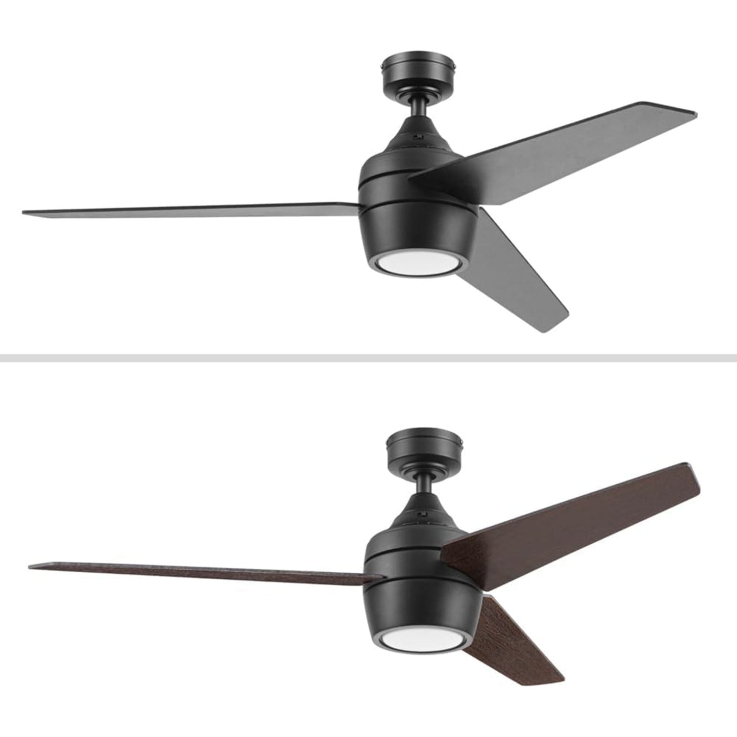 Honeywell 52" Indoor Ceiling Fan Light, Remote, 3 Blade, Dual Mount, Matte Black