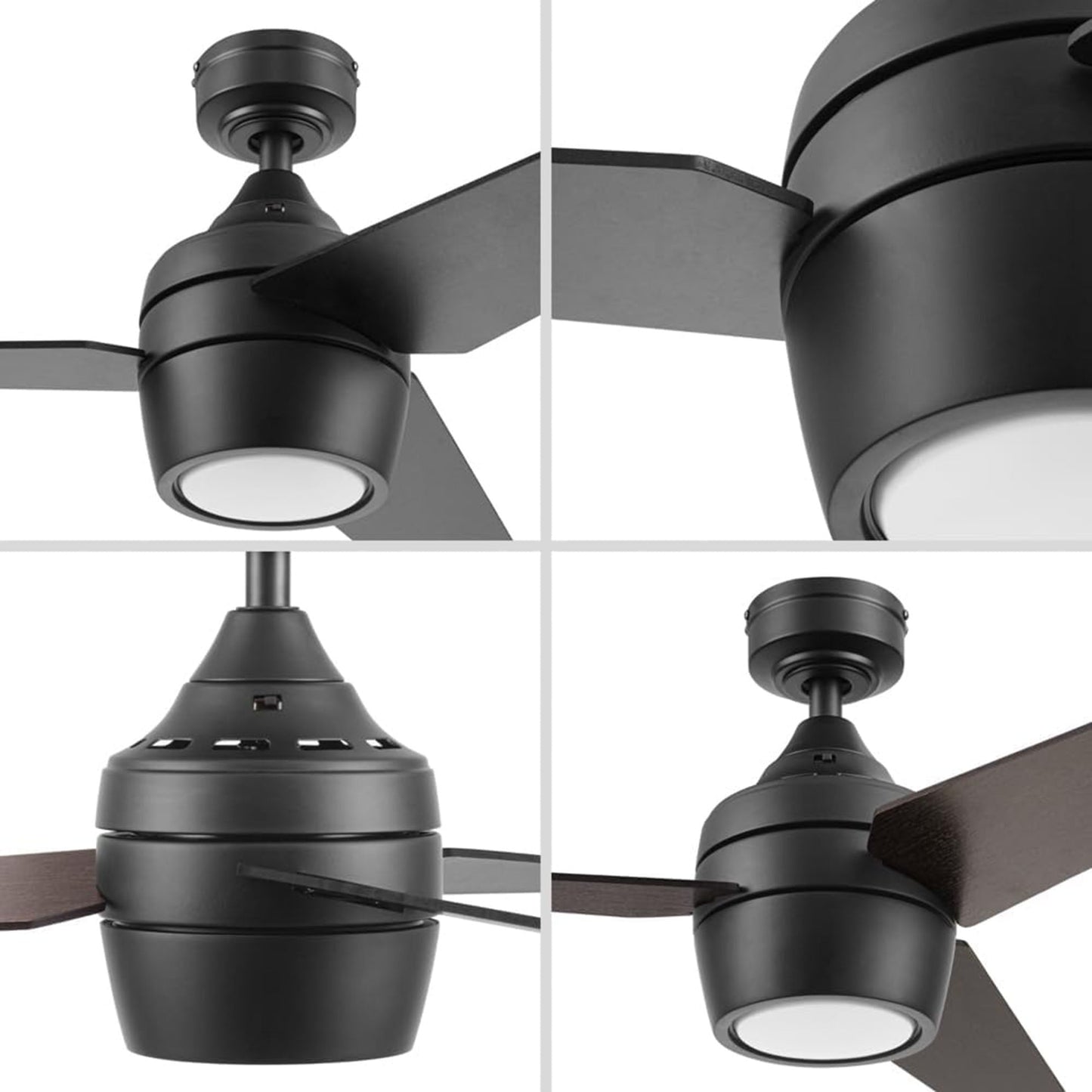 Honeywell 52" Indoor Ceiling Fan Light, Remote, 3 Blade, Dual Mount, Matte Black