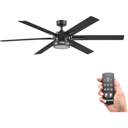 Honeywell Kaliza Ceiling Fan, Color Changing LED and Remote Control, 60", Black