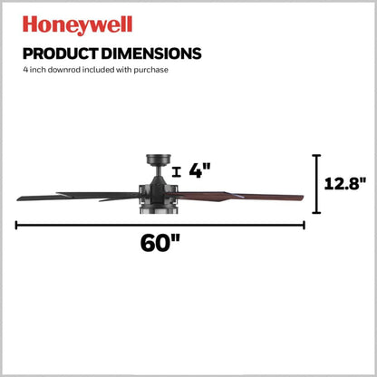 Honeywell Kaliza Ceiling Fan, Color Changing LED and Remote Control, 60", Black