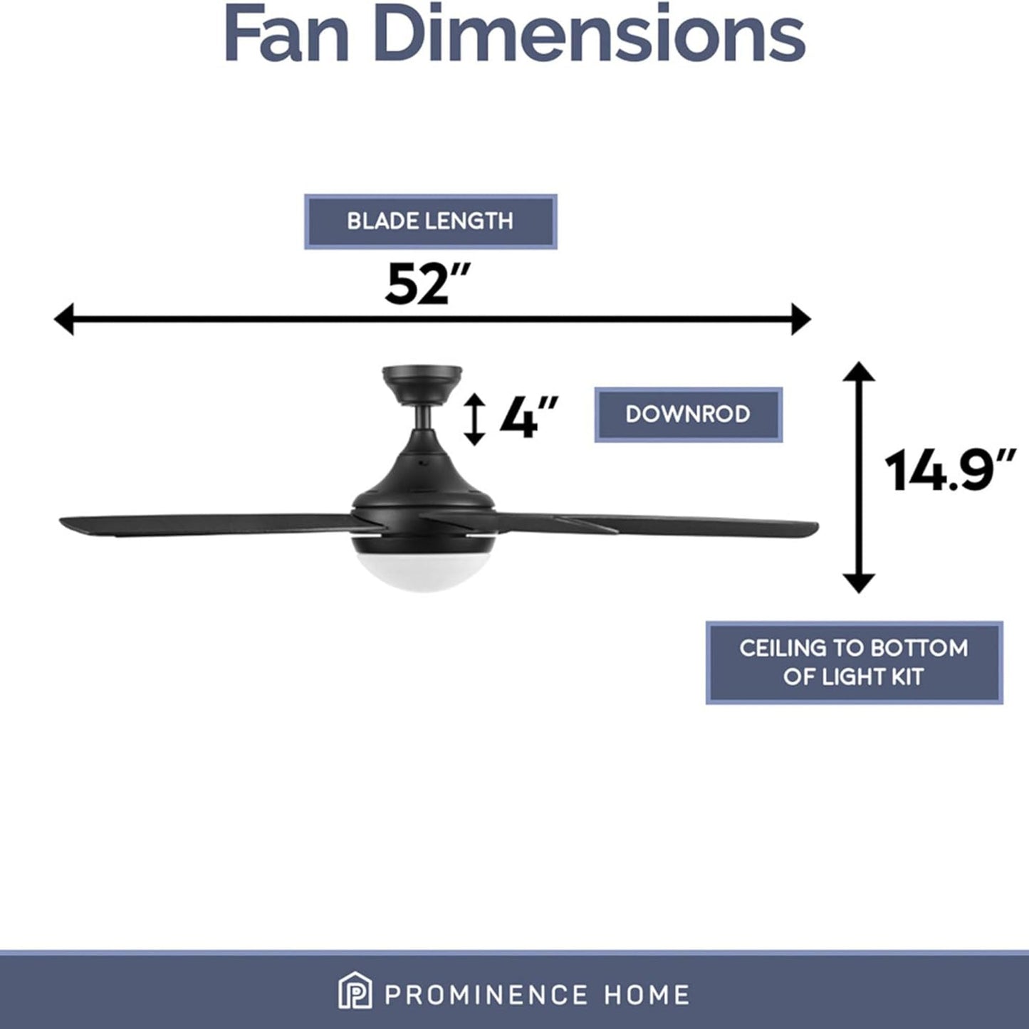 Prominence Home Ashby 52" Ceiling Fan w/Light, Remote, & 5 Blades, Black/Ebony